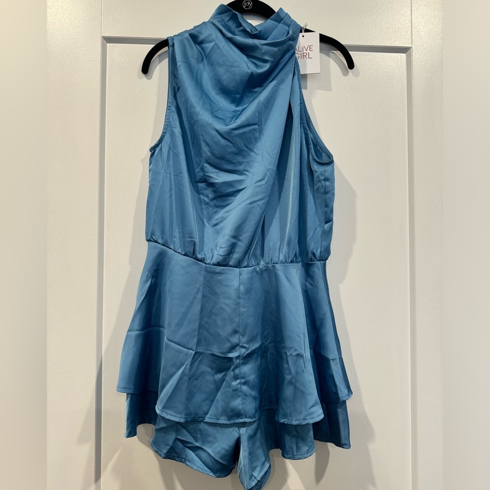 Alive girl satin playsuit, blue, size 12